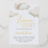 夢想的な天国がブルーボーイベビーシャワーを送信 箔招待状 (正面)