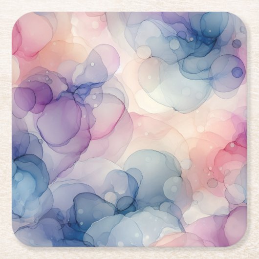 夢想的な水のカラーインクアート スクエアペーパーコースター (正面)