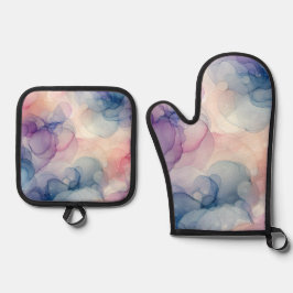 夢想的な水のカラーインクアート 鍋つかみ&鍋敷きセット