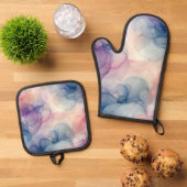 夢想的な水のカラーインクアート 鍋つかみ&鍋敷きセット (トップダウン)