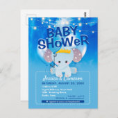 夢想青バルーンベビーゾウ赤ちゃんシャワー ポストカード (正面/裏面)