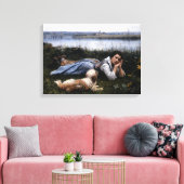 夢想（犬と草の上に横たわる少女） キャンバスプリント (インサイチュ (リビング))