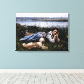 夢想（犬と草の上に横たわる少女） キャンバスプリント (インサイチュ (ウッドフロア))