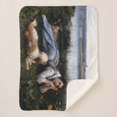 夢想（犬と草の上に横たわる少女） シェルパブランケット (正面)