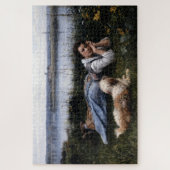 夢想（犬と草の上に横たわる少女） ジグソーパズル (縦)