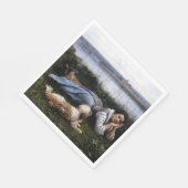 夢想（犬と草の上に横たわる少女） スタンダードランチョンナプキン (角)