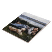 夢想（犬と草の上に横たわる少女） タイル (側面)