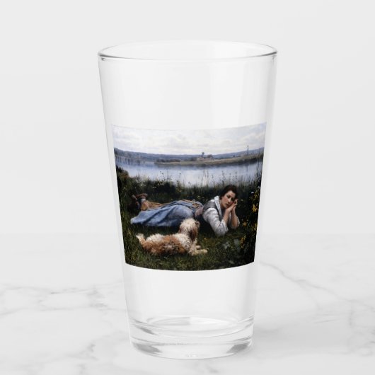 夢想（犬と草の上に横たわる少女） タンブラーグラス (正面)