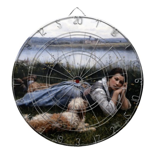 夢想（犬と草の上に横たわる少女） ダーツボード (正面)