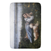 夢想（犬と草の上に横たわる少女） バスマット (正面縦)