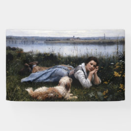 夢想（犬と草の上に横たわる少女） 横断幕