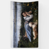 夢想（犬と草の上に横たわる少女） 横断幕 (縦)