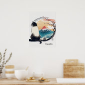 「夢日本の」と猫と富士ポスター ポスター (キッチン)