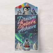 「夢見て、信じて、達成しよう」子供向け招待状カード オールインワン招待状 (内側)