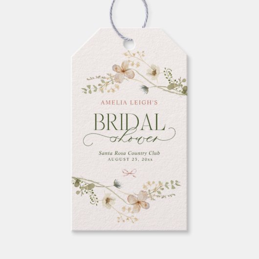 夢見るようなおとぎ話の花園とリボンのブライダルシャワー ギフトタグ (正面)