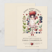 夢見るようなかわいい女の子の誕生日パーティー 招待状 (正面/裏面)