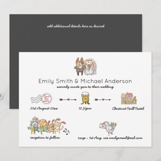 夢見るようなウェディング・タイムライン計画の招待状 招待状 (正面/裏面)