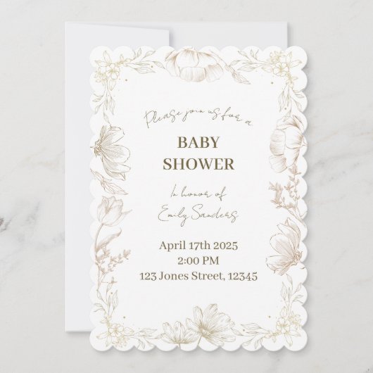 夢見るようなデルフト・フラワーベイビーシャワー|性別発表 招待状 (正面)