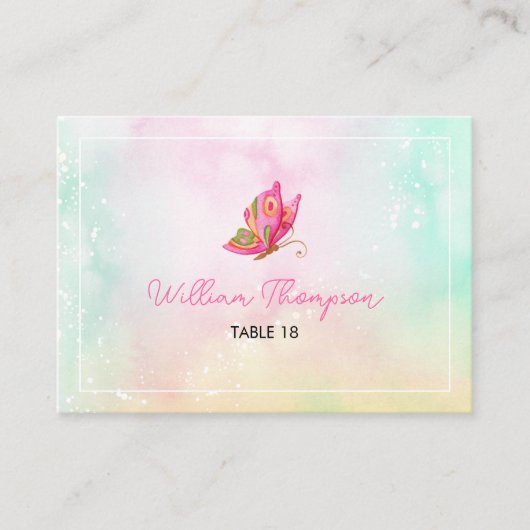 夢見るようなバタフライガール 1歳の誕生日名札 プレイスカード (正面)