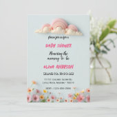 夢見るようなパステル雲と花のベビーシャワーカード 招待状 (スタンド正面)