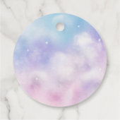 夢見るようなピンクとパープルの空のウェディングシャワーフェイスタグ フェイバータグ (裏面)