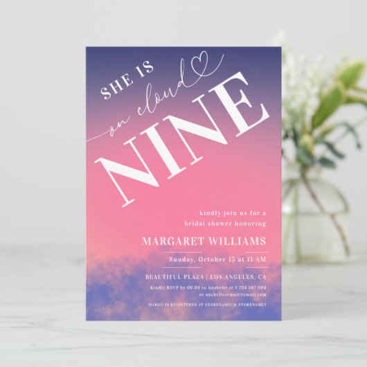 夢見るようなピンクの彼女は雲の上にいる ブライダルシャワー 招待状 (スタンド正面)