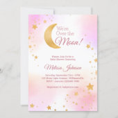 夢見るようなピンクの月を超えて女の子のベビーシャワー 招待状 (正面)