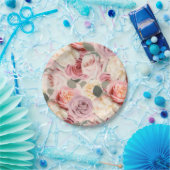 夢見るようなピンクの花のエレガントなシャビーシックなローズ ペーパープレート (パーティー)