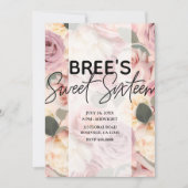 夢見るようなピンクの花の優雅なシャビーシックなスイート16 招待状 (正面)