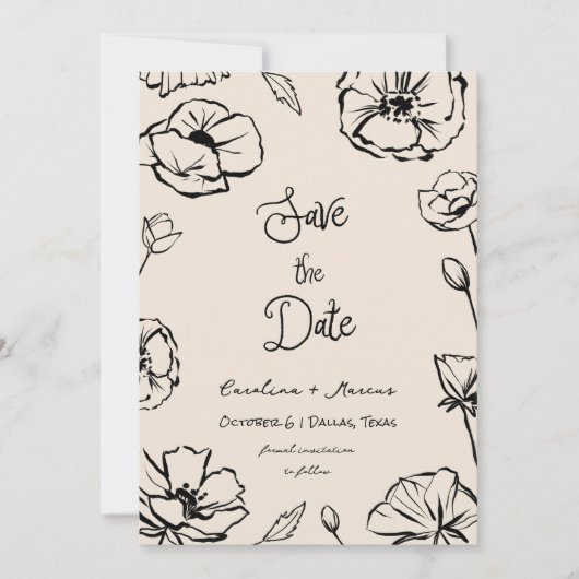 夢見るようなフランスのビンテージ フラワーハンドドローンフォーウェディング セーブザデート (正面)