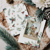 夢見るようなホリデーの水彩花模様のクリスマスカード シーズンカード