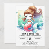 夢見るような優雅な人魚の誕生日 招待状 (正面/裏面)