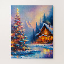 夢見るような幻想的な山のクリスマス・キャビン