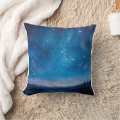 夢見るような星空の森の風景油彩画 クッション (ブランケット)