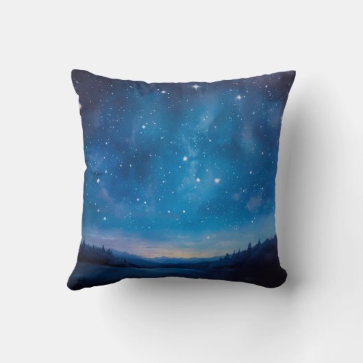 夢見るような星空の森の風景油彩画 クッション (裏面)