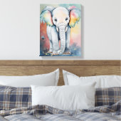 夢見るような水彩の赤ちゃん象の壁画 キャンバスプリント (インサイチュ (寝室))