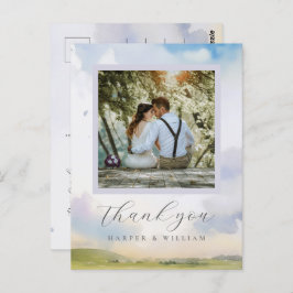 夢見るような水彩の雲のウェディングフォト感謝メッセージカード ポストカード