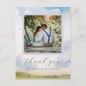 夢見るような水彩の雲のウェディングフォト感謝メッセージカード ポストカード (正面)