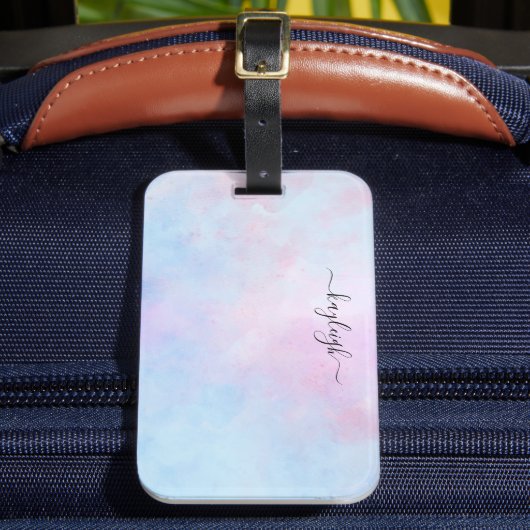 夢見るような水彩ピンクブルーターコイズ ラゲッジタグ (正面インサイチュ2)