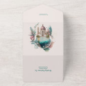 夢見るような水彩画のイタリアンデスティネーションウェディングA オールインワン招待状 (外側)