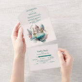 夢見るような水彩画のイタリアンデスティネーションウェディングA オールインワン招待状 (貼ってはがせる)