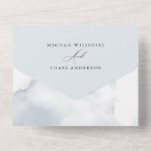 夢見るような淡い青い葉の装飾がひとつになった招待状 オールインワン招待状 (裏面)