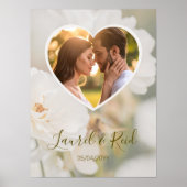 夢見るような白いバラのハート写真 新婚夫婦のウェディング ポスター (正面)