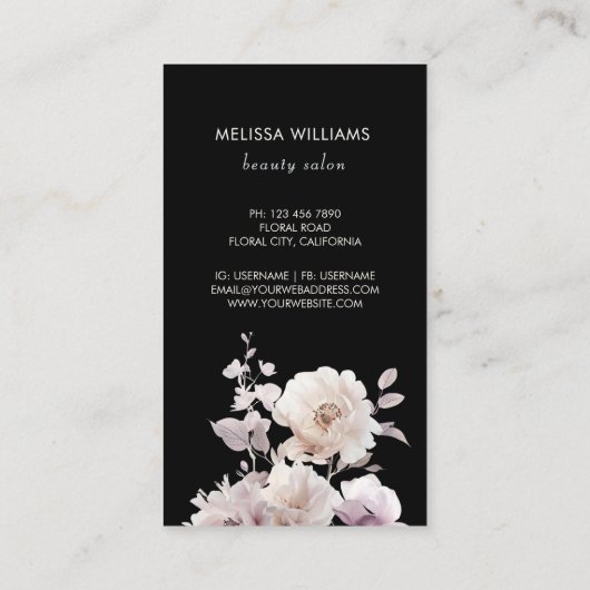 夢見るような白いバラの黒背景 名刺 (裏面)