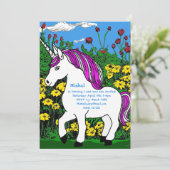 夢見るような白と紫の誕生日ユニコーン 招待状 (スタンド正面)