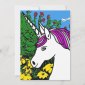 夢見るような白と紫の誕生日ユニコーン 招待状 (裏面)