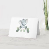 夢見るような緑のゴールドの眠る象のベイビーシャワー サンキューカード (裏面)