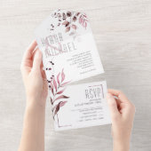 夢見るような葉のウェディング バーガンディ ID817 オールインワン招待状 (貼ってはがせる)