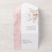 夢見るような葉のウェディング ブラッシュ ピンク ID817 オールインワン招待状 (外側)