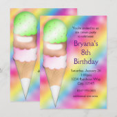 夢見るような虹色のアイスクリームの誕生日パーティー招待状 招待状 (正面/裏面)